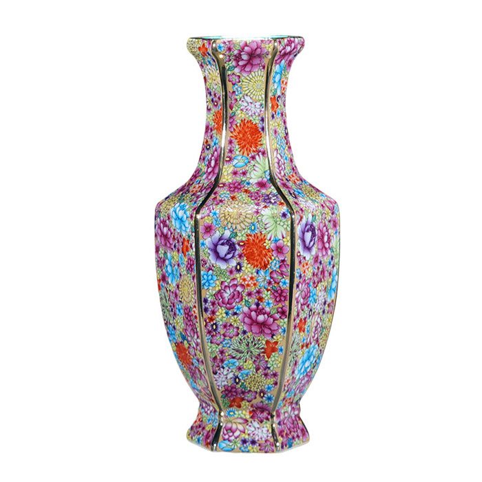 Vintage Qing dynasty small multi-flowers hexagonal vase for flowers Jahrriesnge porcelain of european style enamel vase cna1041