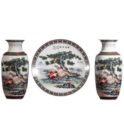 Big horses running ceramic vase three-piece set made in china Jahrriesnge porcelain of horses vase set 3pcs cna1045