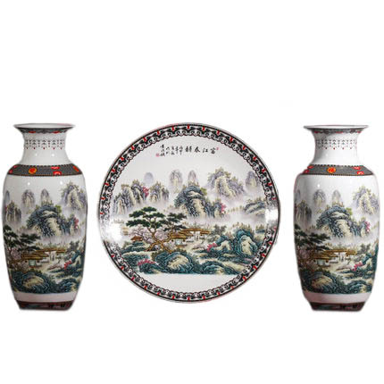 Big spring scenery ceramic vase three-piece set made in china Jahrriesnge porcelain of spring vase set 3pcs cna1046