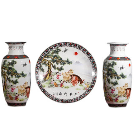 Jingdezhen big ceramic vase three-piece set with sheep on Jahrriesnge porcelain of sheep vase set 3pcs cna1048