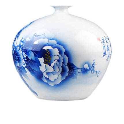 Designer hand painted pomegranate shape blue and white ceramic vase Jahrriesnge porcelain of peony blossom vase cna1054