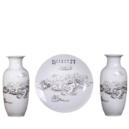 Jingdezhen big snow scenery ceramic vases three-piece set made in chin Jahrriesnge porcelain of vase set 3pcs cna1057