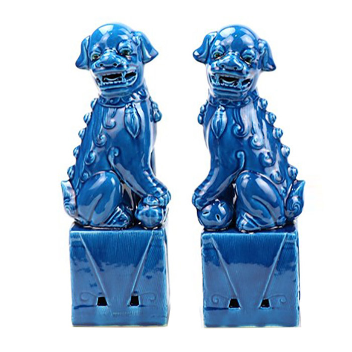 Jingdezhen a pair of turquoise sculpture ceramic poodles animals Jahrriesnge porcelain of cna1063