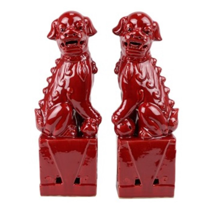 A pair of red sculpture ceramic poodles animals for living room Jahrriesnge porcelain of cna1066