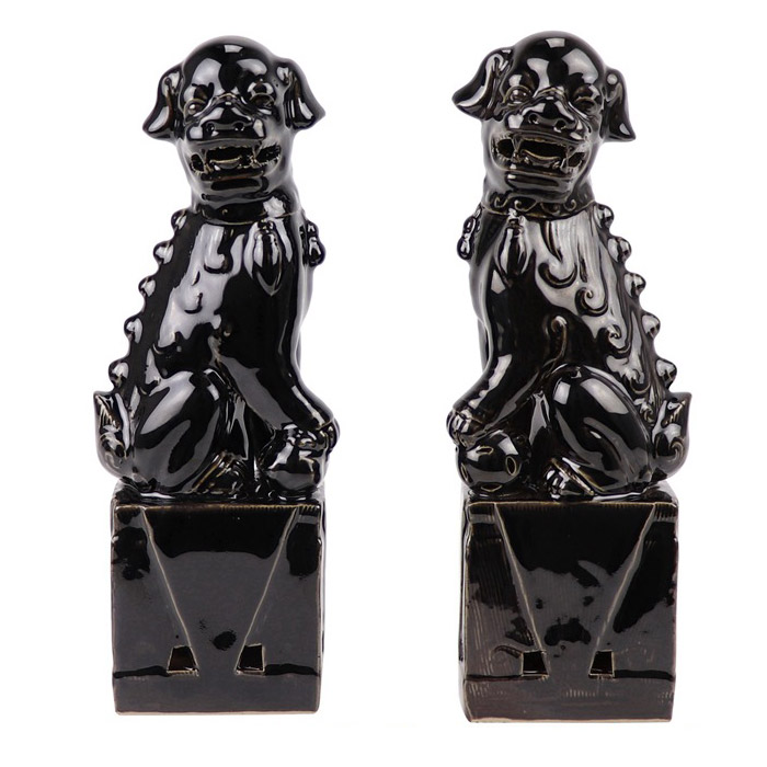 A pair of black sculpture ceramic poodles animals for living room Jahrriesnge porcelain of cna1068