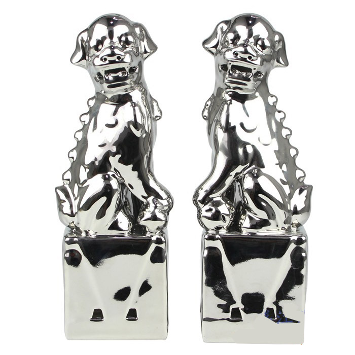 A pair of silver sculpture ceramic poodles animals for living room Jahrriesnge porcelain of cna1069