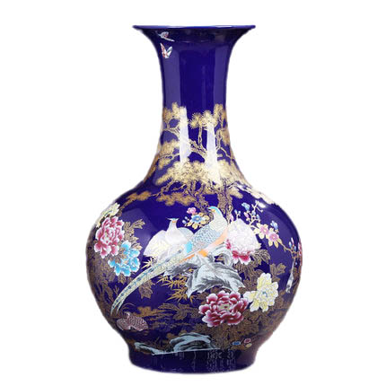 European style tall ornamental blue ceramic floor vase for living room Jahrriesnge porcelain of flowers and birds vase cna1101