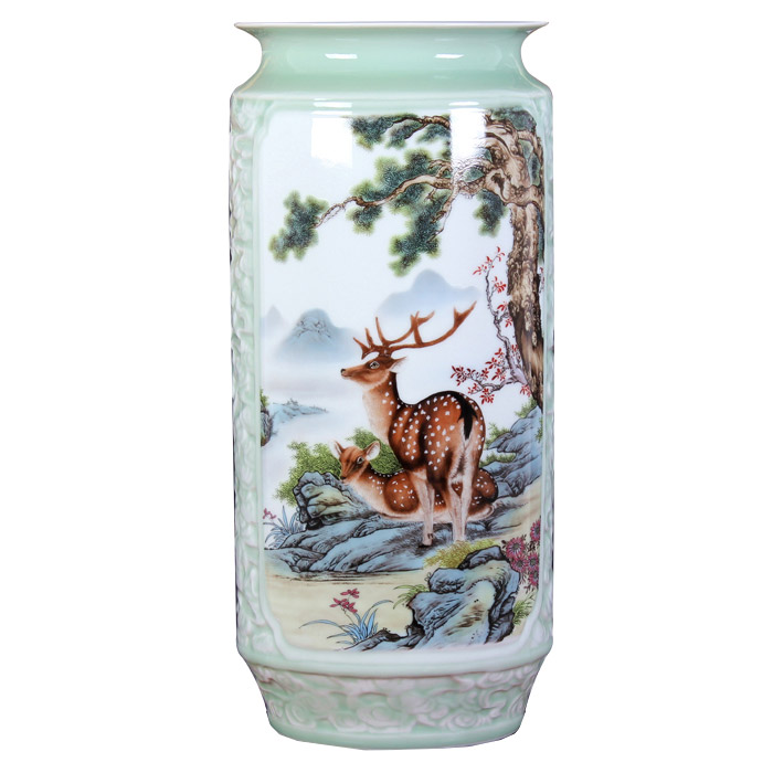 Hand-embossed calligraphy and painting ceramic vase container multiple Jahrriesnge porcelain of relief painting calligraphy cylinder vase cna1133
