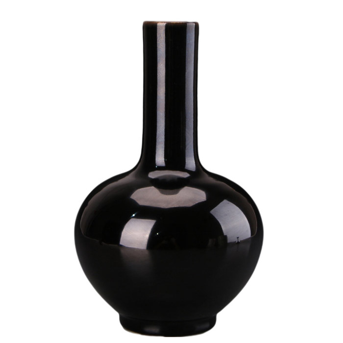 Vintage qing dynasty Yong zheng black glazed asian oriental table vase Jahrriesnge porcelain of lotus flower vase cna1228