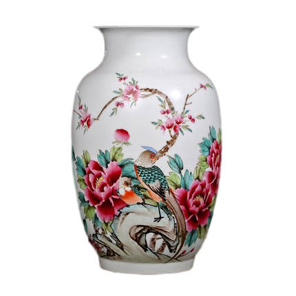 Designer big hand painted pastel ceramic vase with birds and flowers Jahrriesnge porcelain of peony vase cna1343