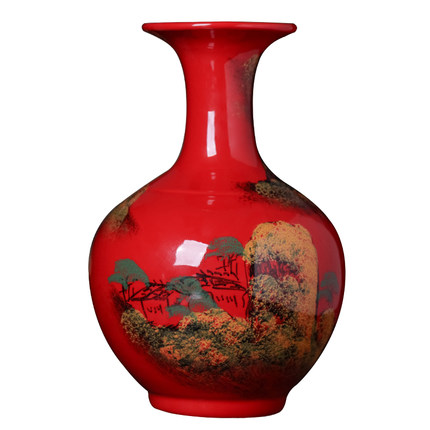 Red landscape ceramic vases and ornaments on kitchen window sills Jahrriesnge porcelain of red landscape vase cna1352