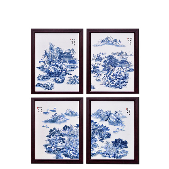 Rectangle blue and white landscape ceramic wall hanging plates home Jahrriesnge porcelain painting of cna1449