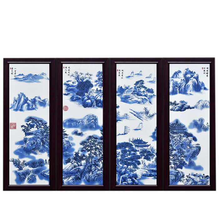 Rectangle blue and white mountains rivers ceramic wall hanging plates Jahrriesnge porcelain painting of cna1459
