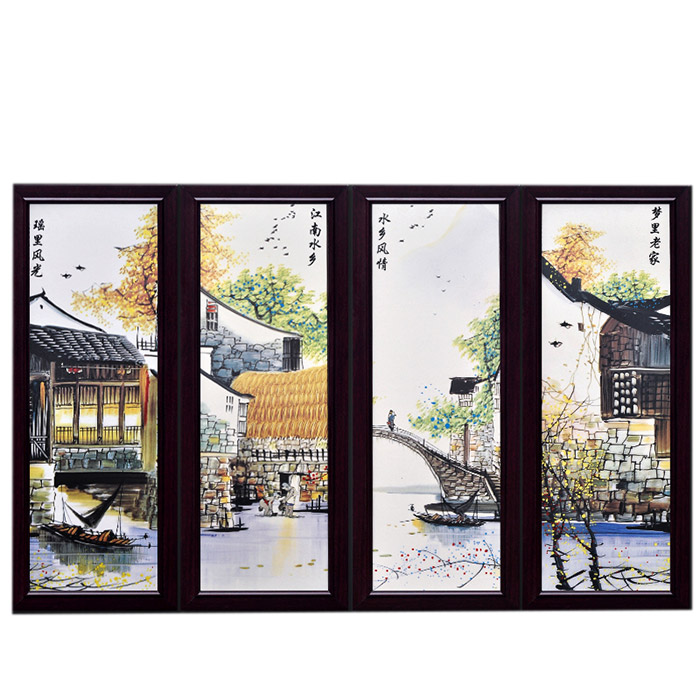 Rectangle Jiangnan water village ceramic wall hanging plates home Jahrriesnge porcelain painting of cna1462