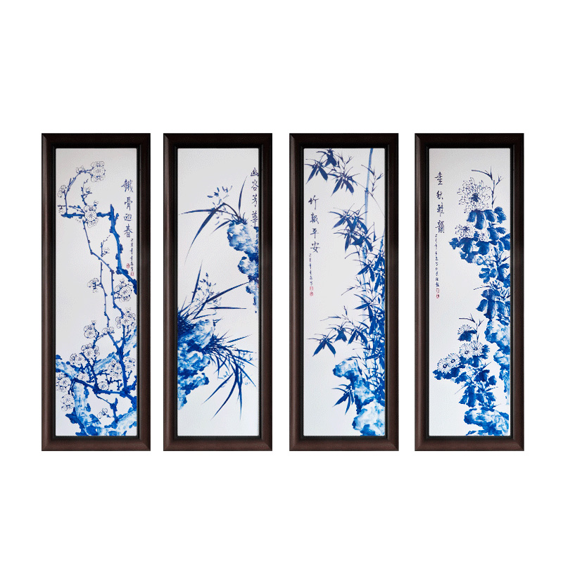 Plum orchid bamboo chrysanthemum ceramic painting corridor background Jahrriesnge porcelain painting of cna1496