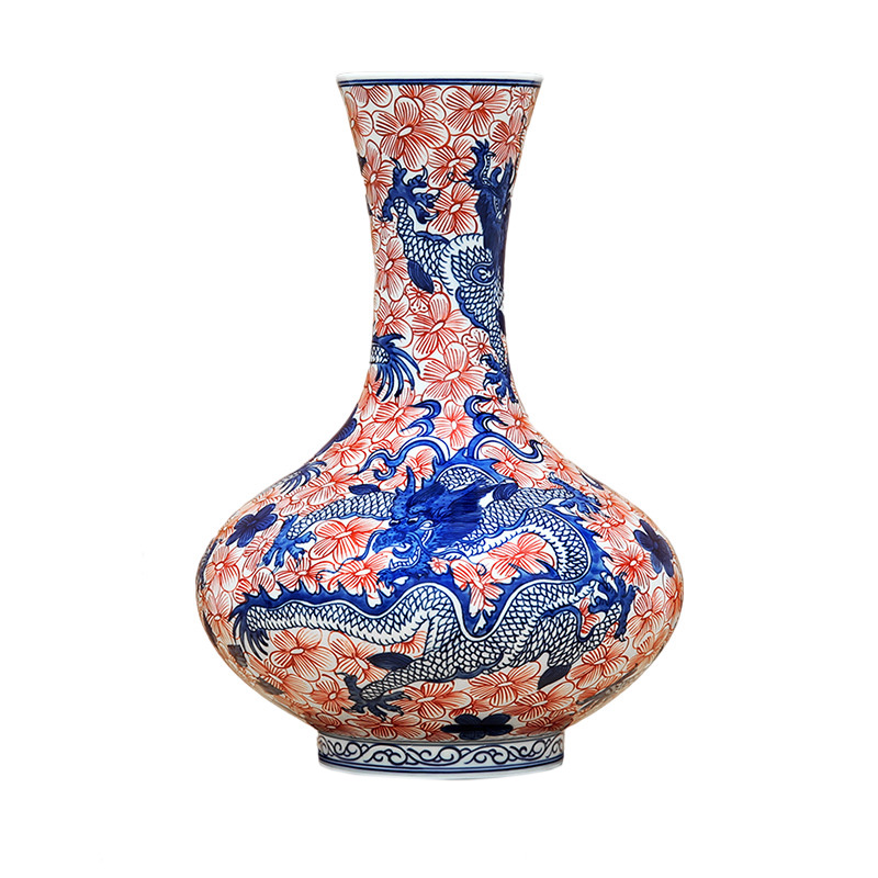 Hand-painted hundred flowers and dragon pattern flat Ceramic vase Jahrriesnge porcelain of cna1695