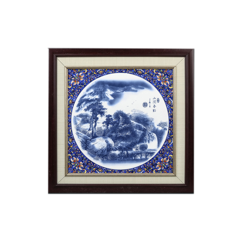 Blue and white landscape ceramic plate painting living room decoration Jahrriesnge porcelain painting of cna1741